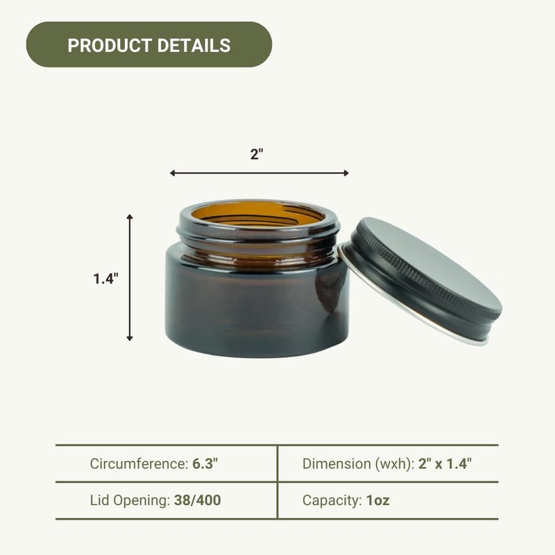 Nature Packaged Glass Amber 1oz Jar - 12 Packs, Empty Round Jars For Beauty Products, Lotion, and Powders - Black Lid - Small Candle Jars - Image 4